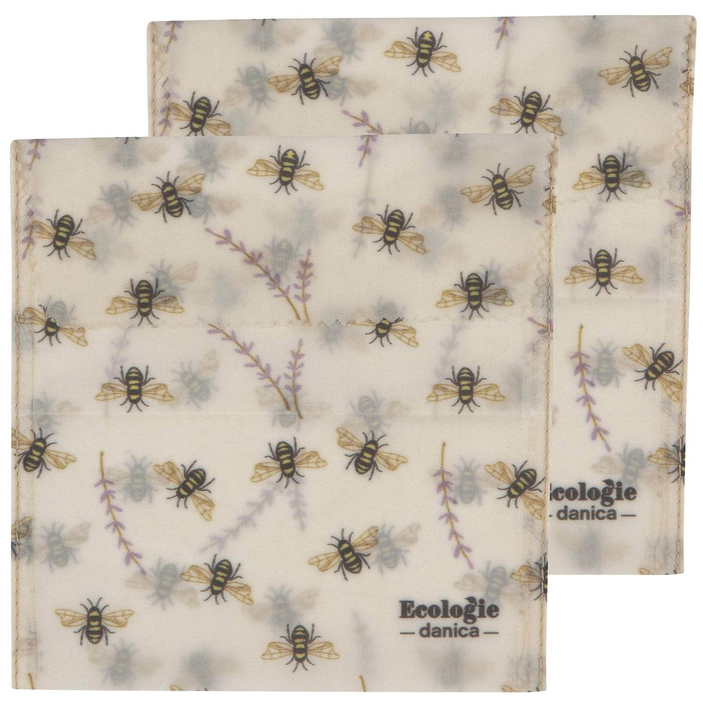 Now Designs Ecologie by Danica Reusable Beeswax Sandwich Bag Bees, Reusable Food Storage Wrap, W6.5 x L6.5", Set of 2