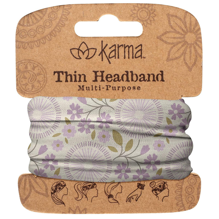 Karma Lilac Dandelion Headband for Women - Thin - Fabric Headband and Stretchy Hair Scarf - Purple/Grey