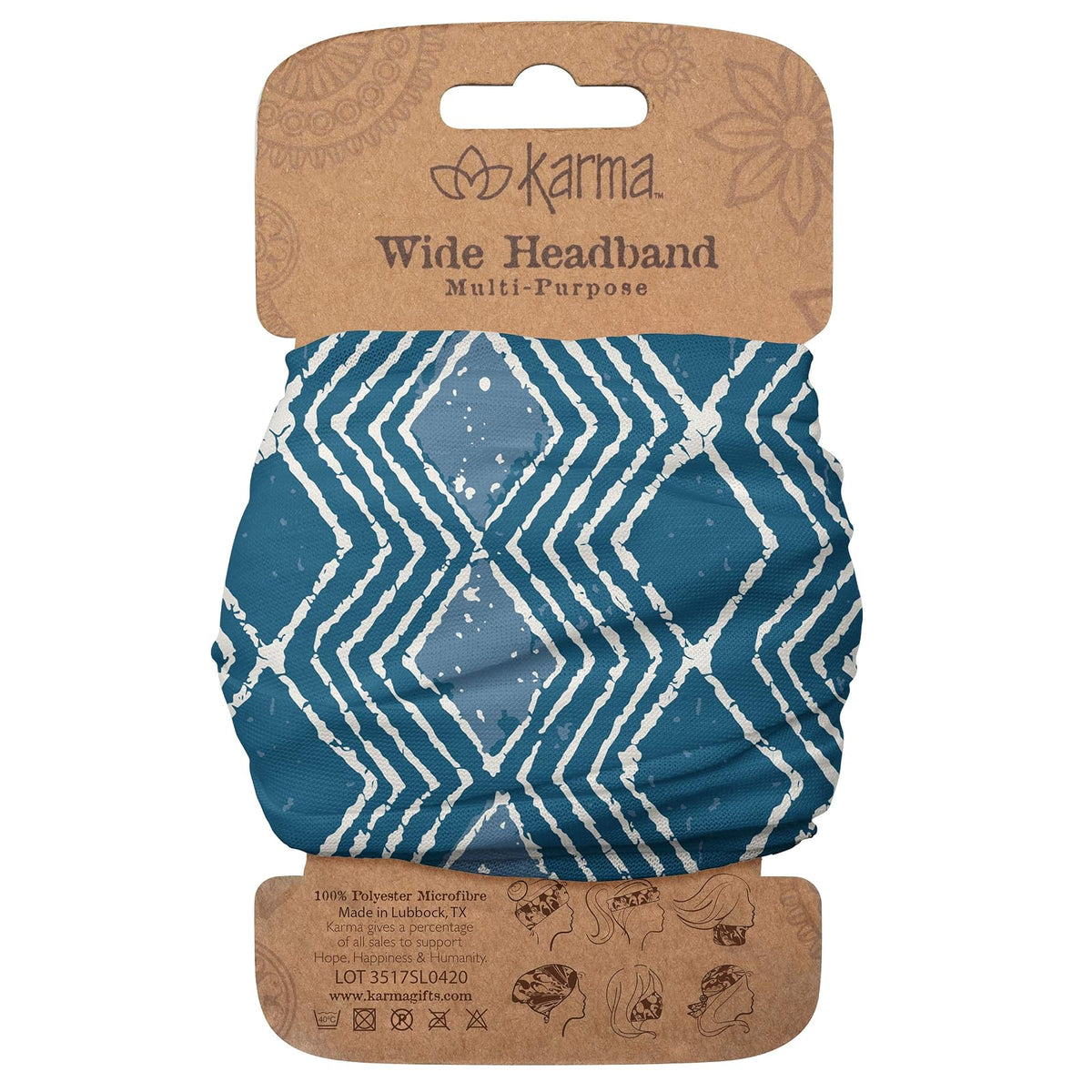 Karma Hairband, 1 Count (Pack of 1), Blue Batik