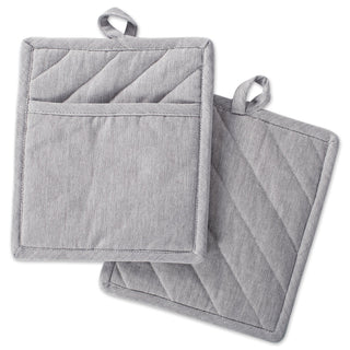 DII Design 100% Cotton Solid Chambray Kitchen Set, Potholders, Gray, 2 Piece