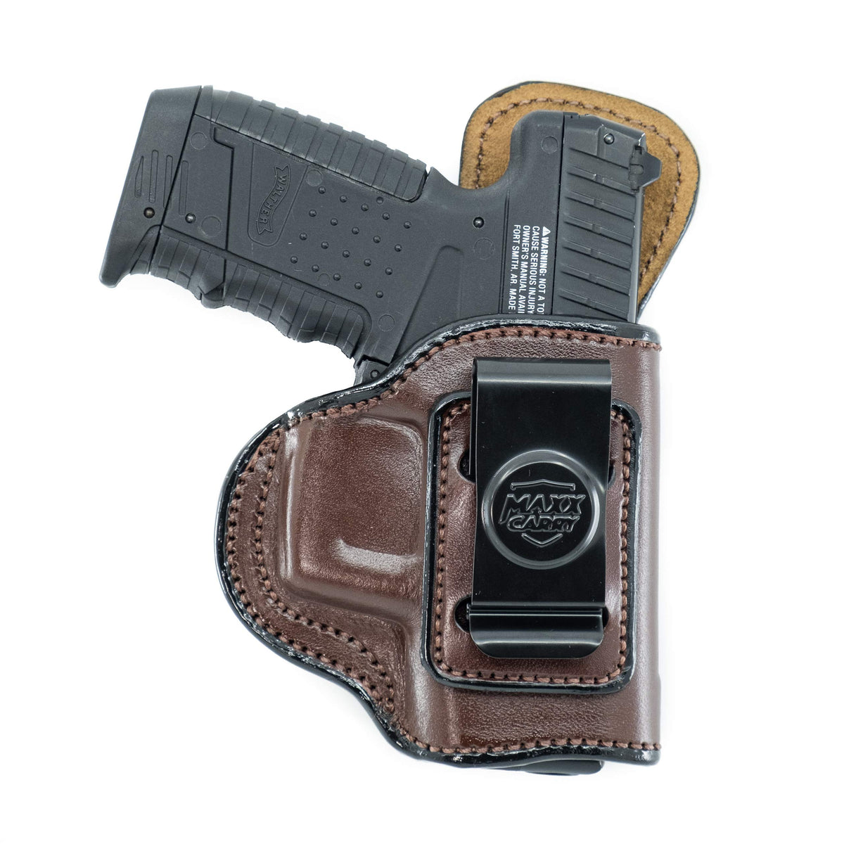 Cardini Leather USA Gun Holster, Right Hand, Brown - Right Side (Inside the Wais