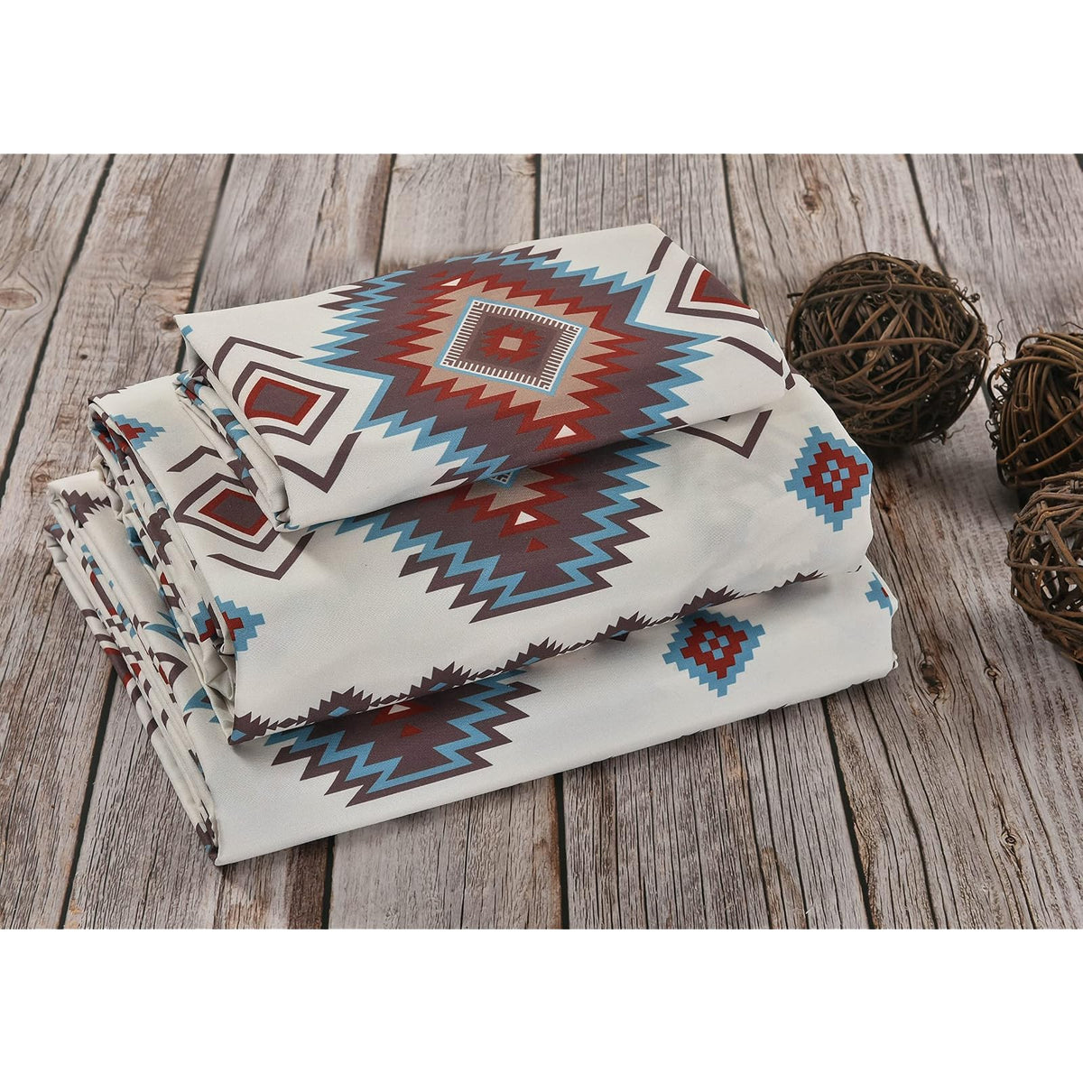 DeLeon Collections Bed Linen Set, Queen (U.S. Standard), Red/Blue/Brown/White