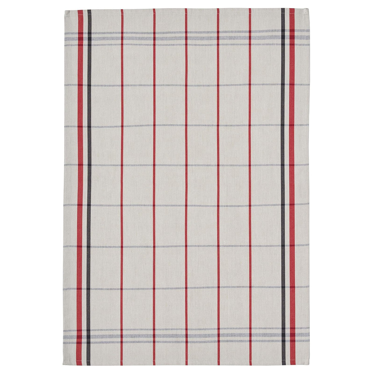 Coucke French Cotton Jacquard Towel, Plaid Leon, 20-Inches by 30-Inches, Beige, Red and Blue, 100% Cotton