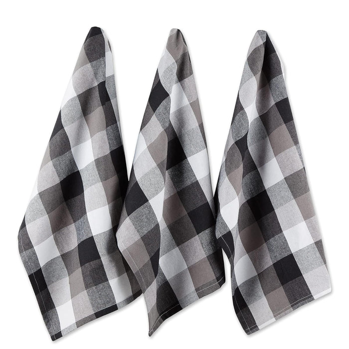 DII Design Tri-Color Check Collection Kitchen, Dishtowel Set, Black, 3 Piece