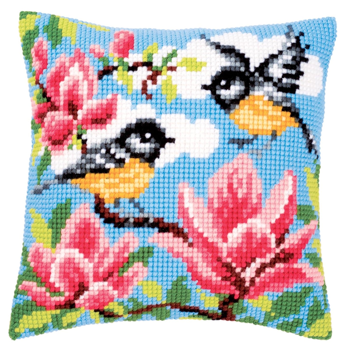 Vervaco Cross Stitch Embroidery Kits Pillow Front for Self-Embroidery with Embroidery Pattern on 100% Cotton and Embroidery Thread, 15,75 x 15,75 Inches - 40 x 40 cm, Bird with Flowers