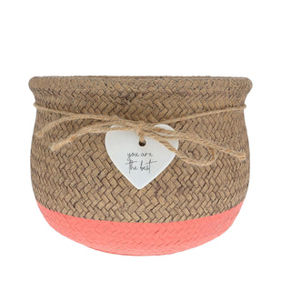 Pavilion Gift Company Planter, 8.5 Inch, Brown, Pink & White