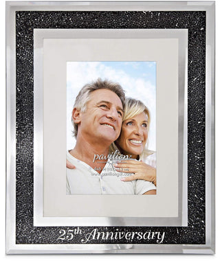 Pavilion Gift Company 85114 Glorious Occasions-25th Anniversary Black Crystal Mirrored 4x6 Picture Frame