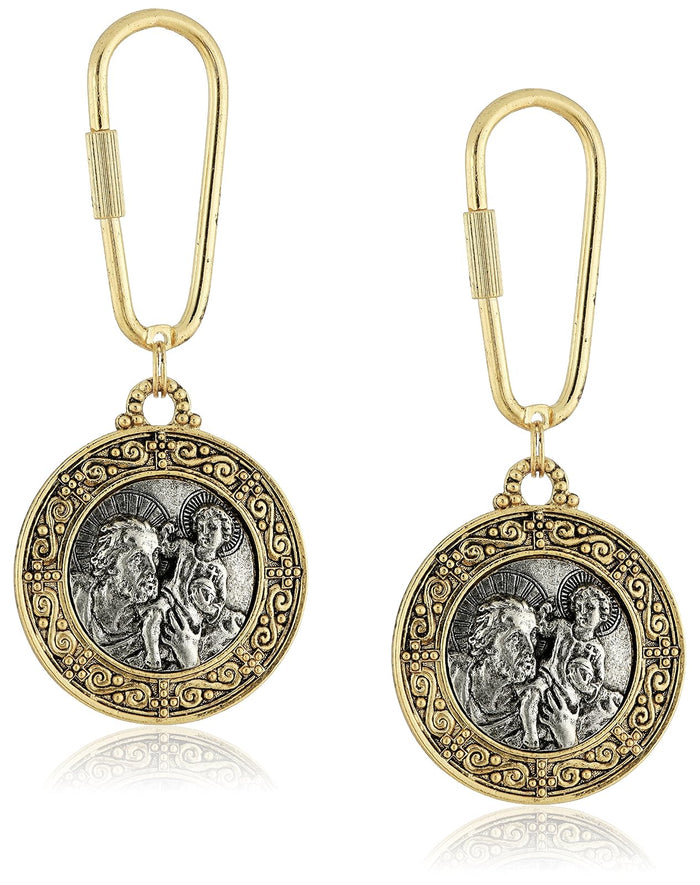 1928 Jewelry Symbols of Faith Unisex "Inspirations" 14k Gold-Dipped and Silver-Tone St. Christopher Fob Key Chain