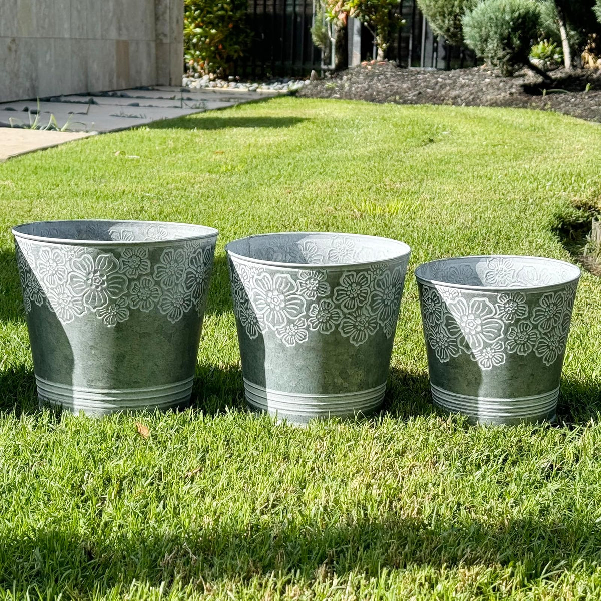 allgala Planter, 3-Piece Set, Round Grey