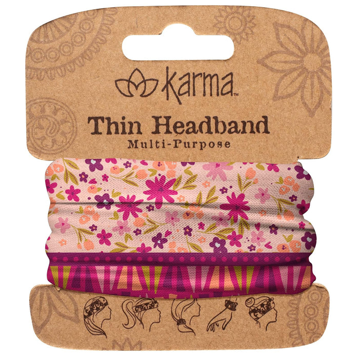 Karma Peach Split Floral Headband for Women - Thin - Fabric Headband and Stretchy Hair Scarf - Berry/Pink