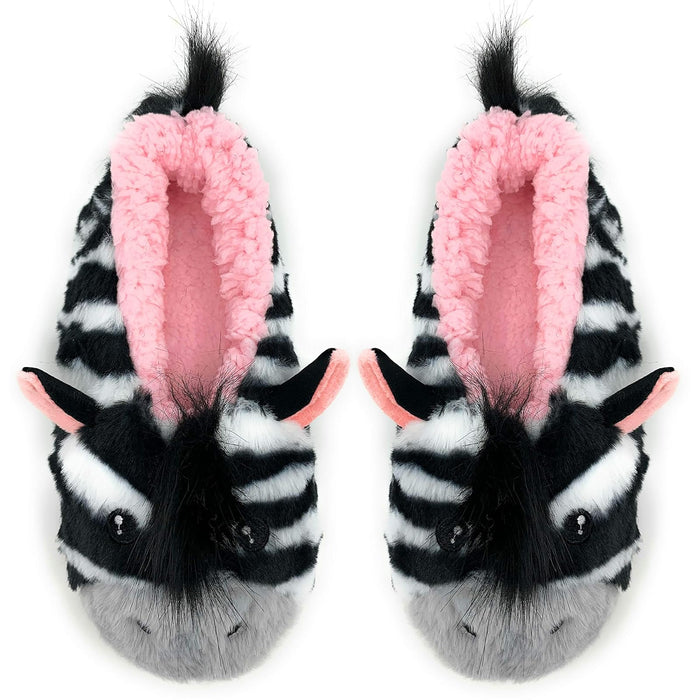 Oooh Yeah Socks Funny Fluffy Animal Womens Sherpa Slippers (Medium, ZZ Zebra, numeric_7)