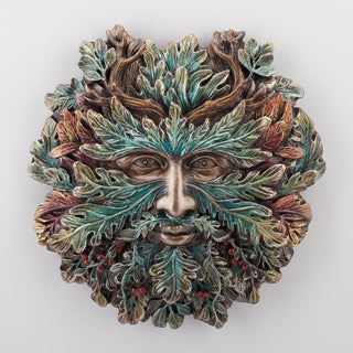 Unicorn Studio Veronese Design 5 1/8 Inch Winter Solstice Antler Greenman Wall Sculpture Hand Painted Resin Plaque
