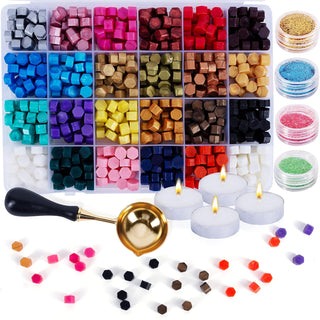 HOPPLER 648 PCS Sealing Wax Beads kit. Wax seal beads, 24 Colors. Wax seal kit for stationary supplies, stamps for crafts, wax for stamp seals, wax stamp kit, gold wax seal beads, and Harry Potter.