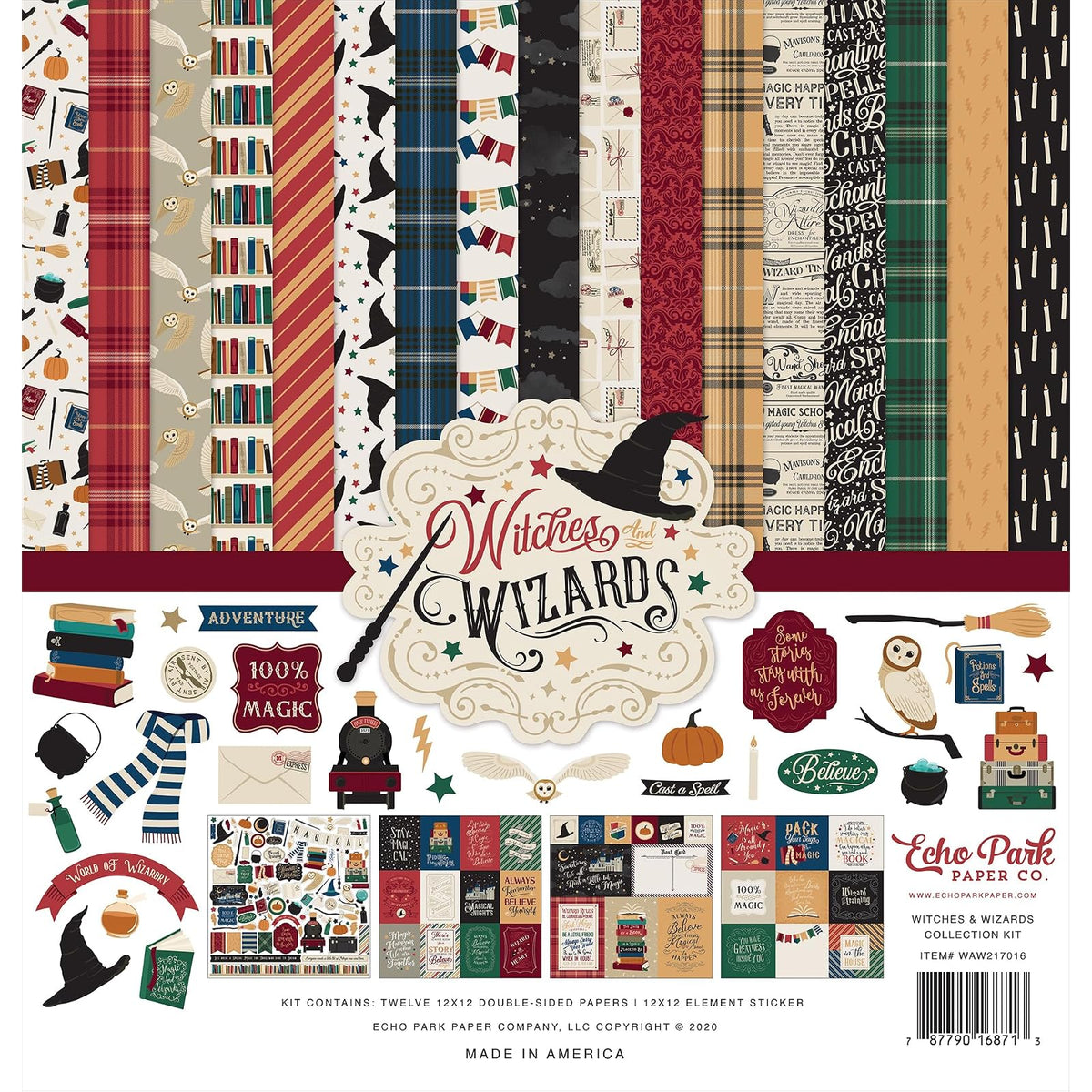 Echo Park Paper Art Craft Kit, 12-x-12-Inch, Witches & Wizards