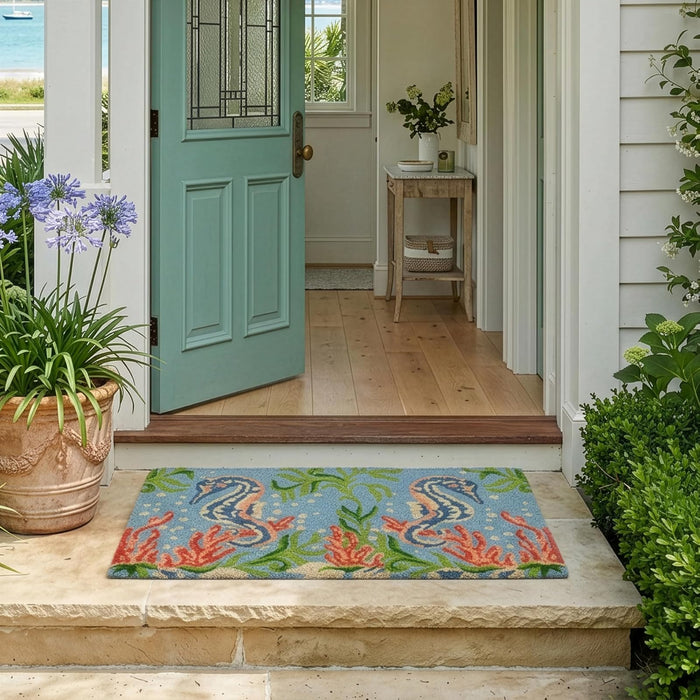 Larry Traverso Seahorse 100% Coir Doormat, 18 x 30 inches, Naturally Durable, PVC-Backing, Sustainable