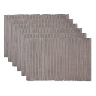 DII Design Basic Everyday Ribbed Tabletop Collection 100% Cotton, Placemat Set, 13x19, Gray, 6 Pieces