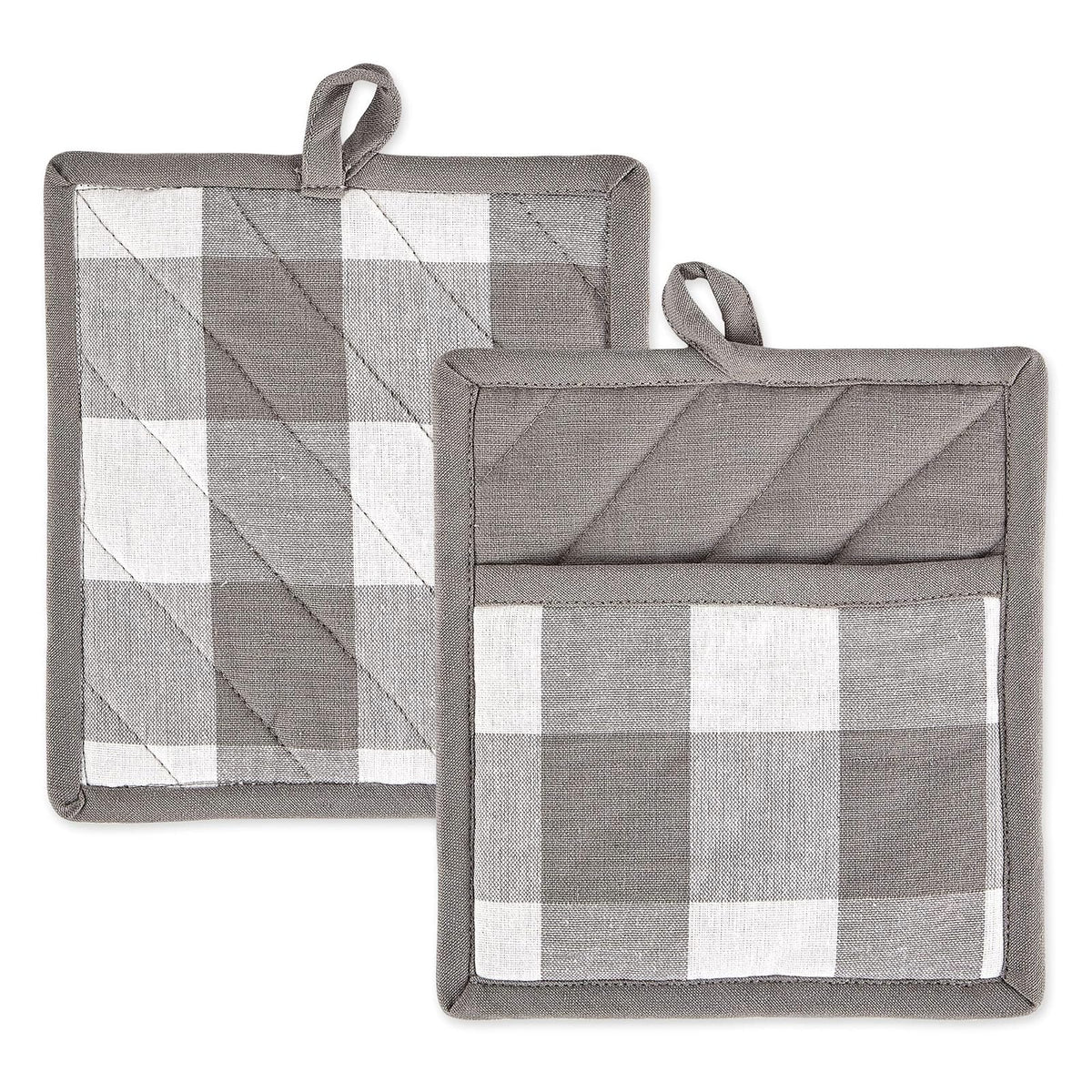 DII Design Buffalo Check Kitchen Collection, Classic Farmhouse Kitchen Set, Potholder, One Size, Gray & White, 2 Piece