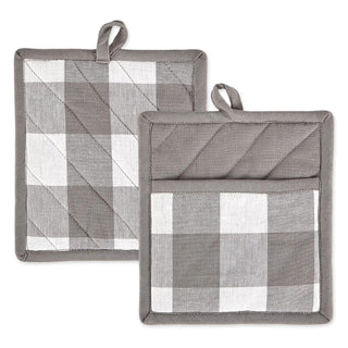 DII Design Buffalo Check Kitchen Collection, Classic Farmhouse Kitchen Set, Potholder, One Size, Gray & White, 2 Piece