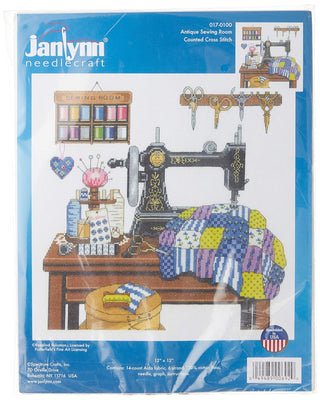 Design Works Crafts Janlynn 14 Count Antique Sewing Room Cross Stitch Kit, 12 by 12-Inch