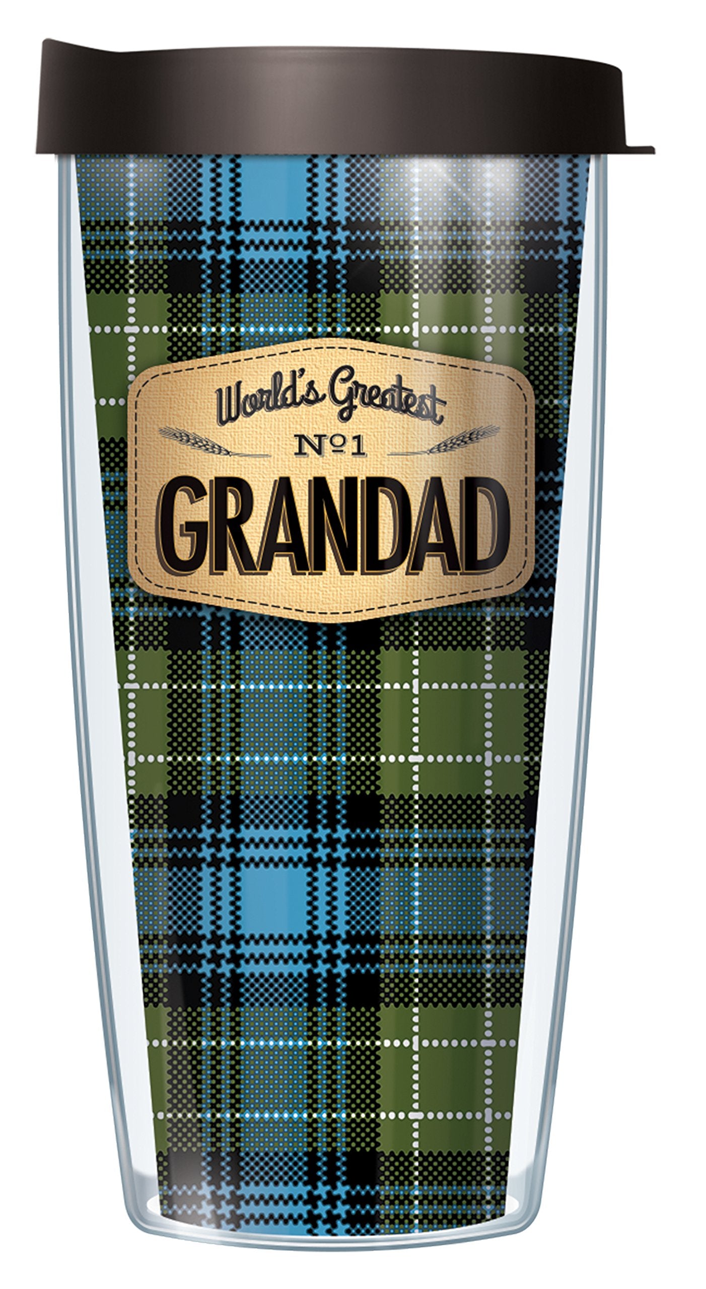 World's Greatest Grandad Blue Flannel w/ Black Lid Tumbler Cup 16 Oz | Fantastic Temperature Retention, Thermal Insulated! Dishwasher and Microwave Safe | BPA Free| Great Gift Idea