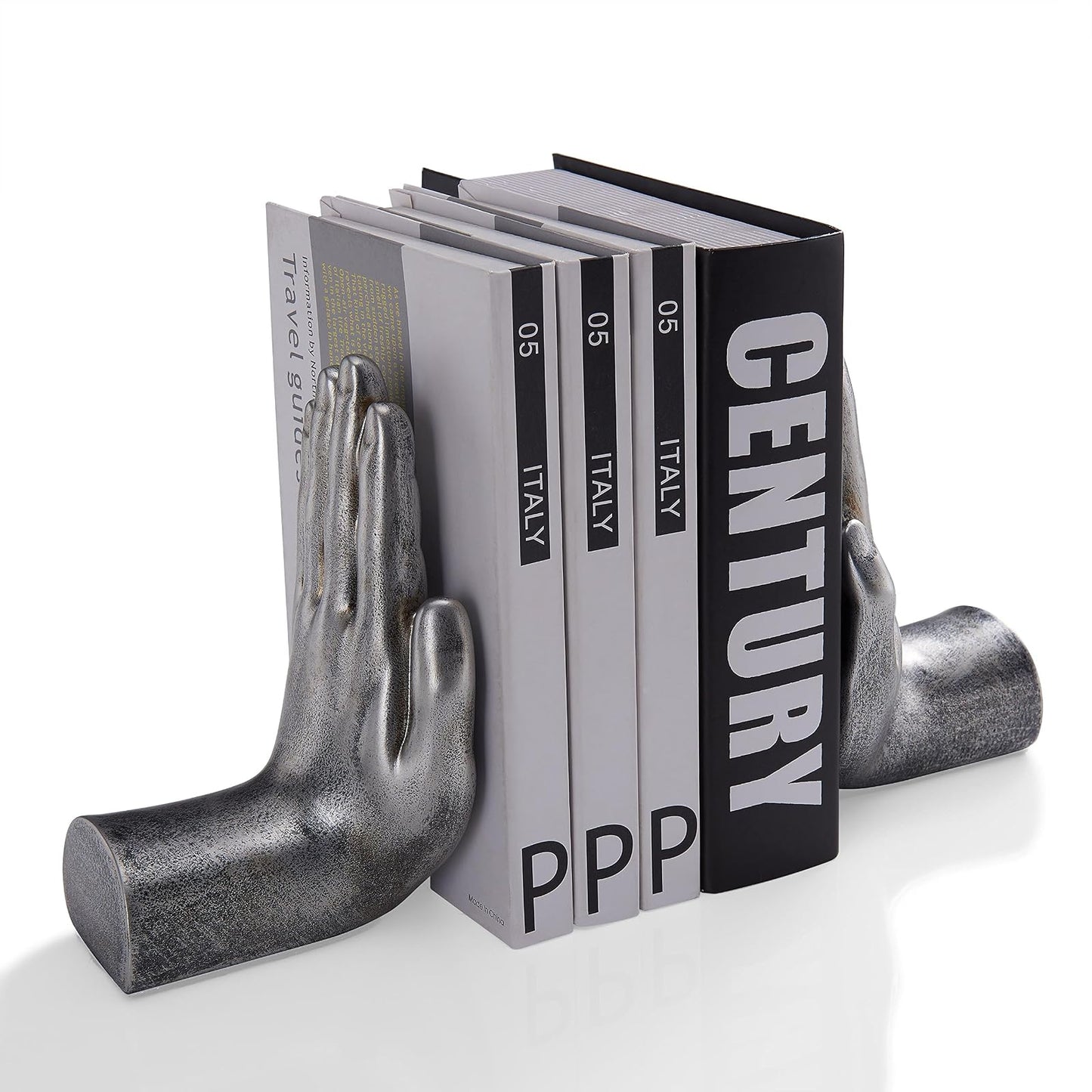 Danya B. NY8003SIL Contemporary Book Shelf Decor - Helping Hands Bookend Set (Set of 2) - Antique Silver