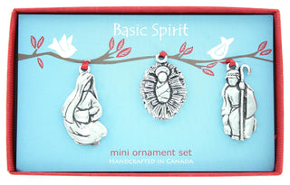 Basic Spirit Nativity Scene Set of 3 Pewter Christmas Ornaments in Gift Box