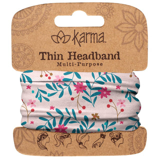 Karma Blush Floral Headband for Women - Thin - Fabric Headband and Stretchy Hair Scarf - Pink/Teal