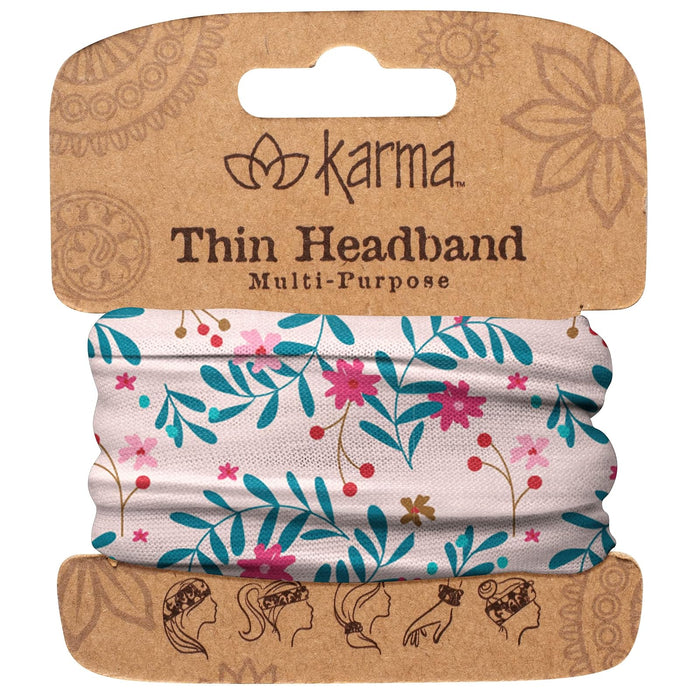 Karma Blush Floral Headband for Women - Thin - Fabric Headband and Stretchy Hair Scarf - Pink/Teal