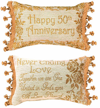 Manual 12.5 x 8.5-Inch Decorative Throw Pillow Reversible Word Pillow, Golden 50th Anniversary