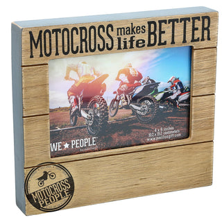 Pavilion Gift Company Motocross Makes Life Better Horizontal 6.75" x 7.45" MDF Self-Standing Picture Frame, 4" x 6" Photo Holder, Brown & Black