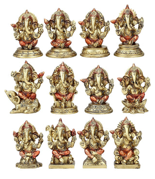 Pacific Trading Giftware Ganesha Figurine, Set of 12, 2.67-inch Height, Gold