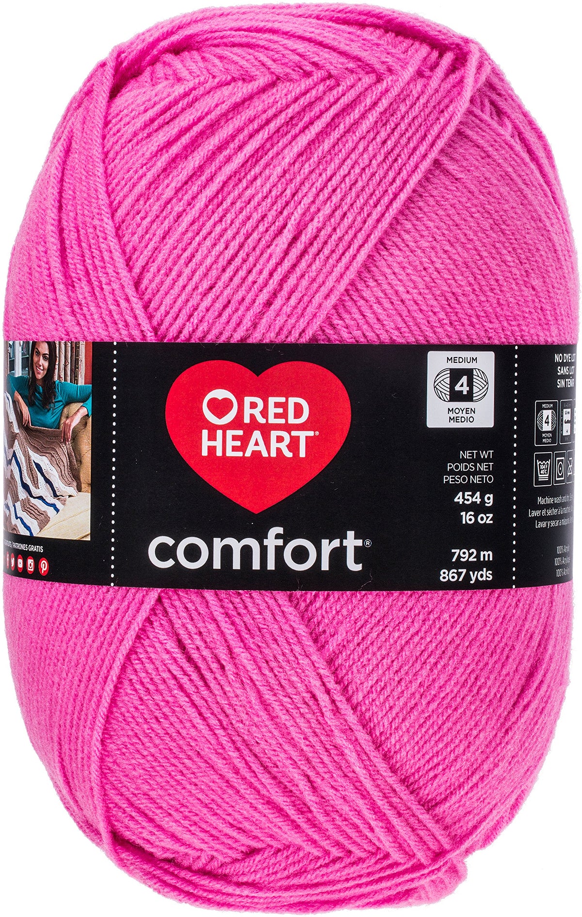 Red Heart Yarn, 4 (Medium), HOT PINK