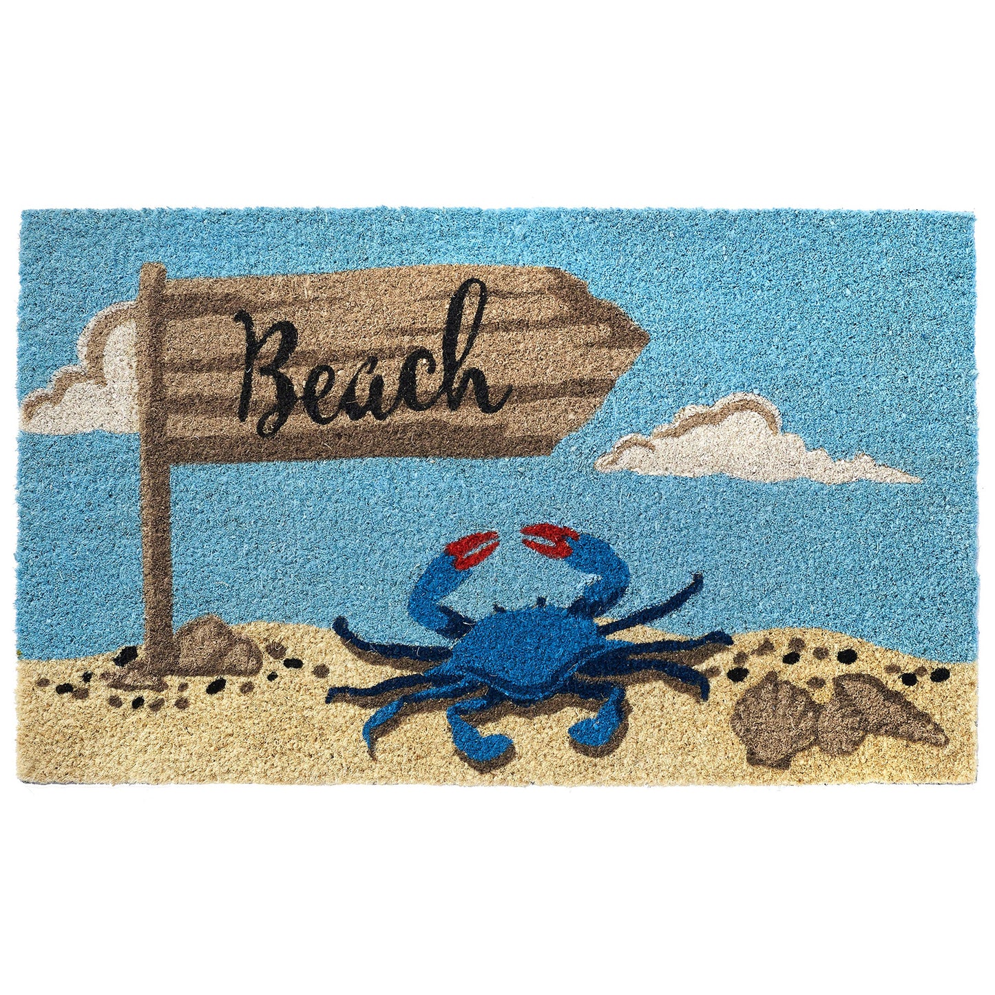 HF by LT Beach Sign Crab 100% Coir Doormat, 18 x 30 inches, Naturally Durable, PVC-Backing, Sustainable