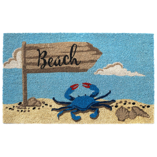 HF by LT Beach Sign Crab 100% Coir Doormat, 18 x 30 inches, Naturally Durable, PVC-Backing, Sustainable