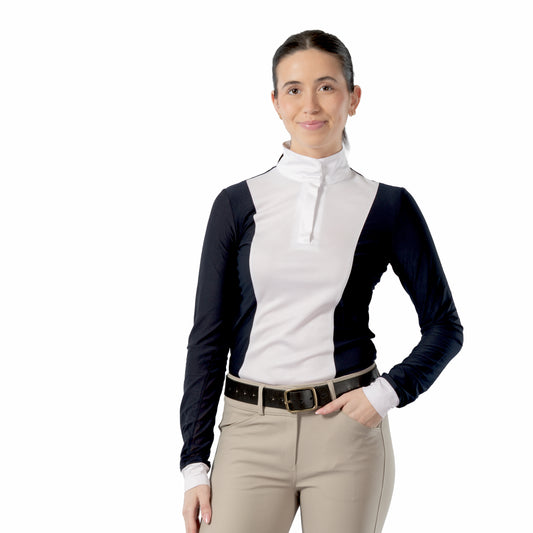 Equinavia Martha Womens Equestrian Long Sleeved Show Shirt - Navy/White - 1X