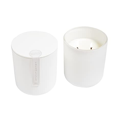 Field + Fleur Fresh Linen 2 Wick Aromatherapy Candle in Modern White Glass with Lid, 10 oz, Home Fragrance Accessories