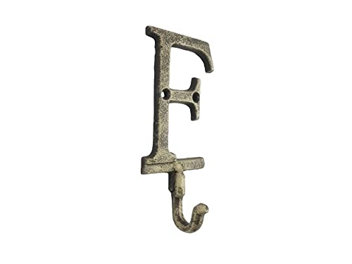 Hampton Iron HANDCRAFTED NAUTICAL DÉCOR Rustic Gold Cast Iron Letter F Alphabet Wall Hook 6"