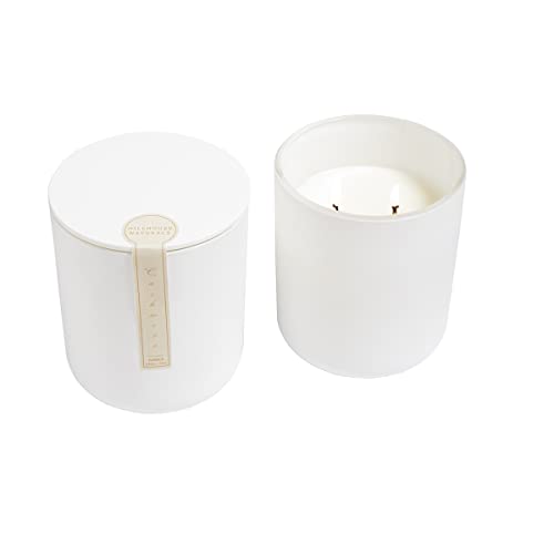 Field + Fleur Cashmere 2 Wick Aromatherapy Candle in Modern White Glass with Lid, 10 oz, Home Fragrance Accessories