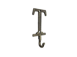 Hampton Iron HANDCRAFTED NAUTICAL DÉCOR Rustic Gold Cast Iron Letter T Alphabet Wall Hook 6"
