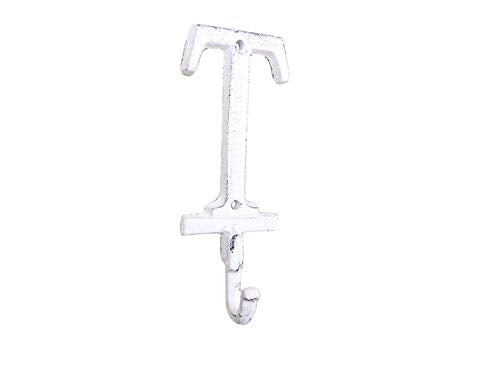 Hampton Iron Whitewashed Cast Iron Letter T Alphabet Wall Hook 6" - Home Wall Decor - Decor