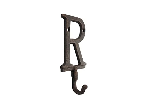 Hampton Iron HANDCRAFTED NAUTICAL DÉCOR Rustic Copper Cast Iron Letter R Alphabet Wall Hook 6"