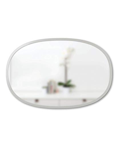 Umbra Hub Oval Wall, 24x36 Inch Decorative Hanging Mirror with Protective Rubber Frame, Grey, 24 x 36-Inch,
