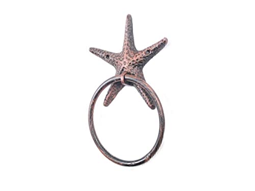 Hampton Nautical Rustic Copper Cast Iron Starfish Towel Holder 8.5" - Decorative Starfish - Coas