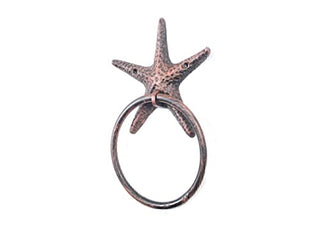 Hampton Nautical Rustic Copper Cast Iron Starfish Towel Holder 8.5" - Decorative Starfish - Coas