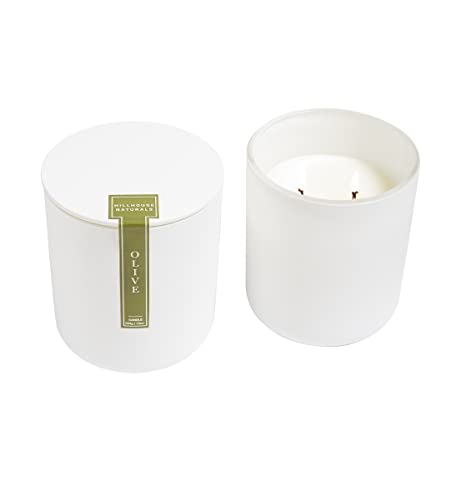 Field + Fleur Olive 2 Wick Aromatherapy Candle in Modern White Glass with Lid, 10 oz, Home Fragrance Accessories