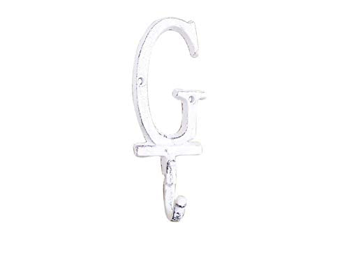 Hampton Iron Whitewashed Cast Iron Letter G Alphabet Wall Hook 6" - Vintage Cast Iron - Cast