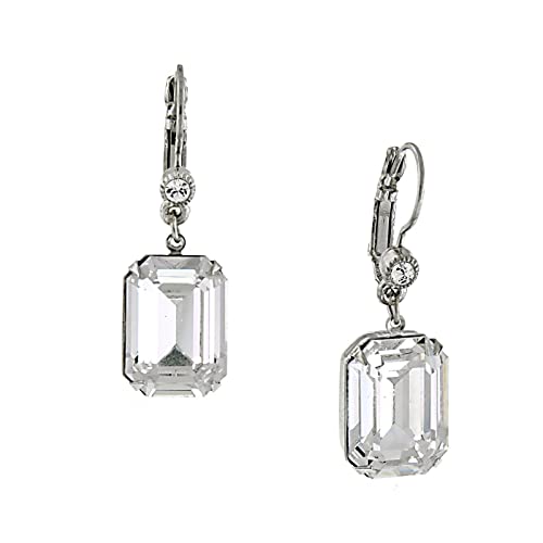 1928 Jewelry "Bridal Crystal" Silver-Tone Square Drop Earrings with Swarovski Crystals