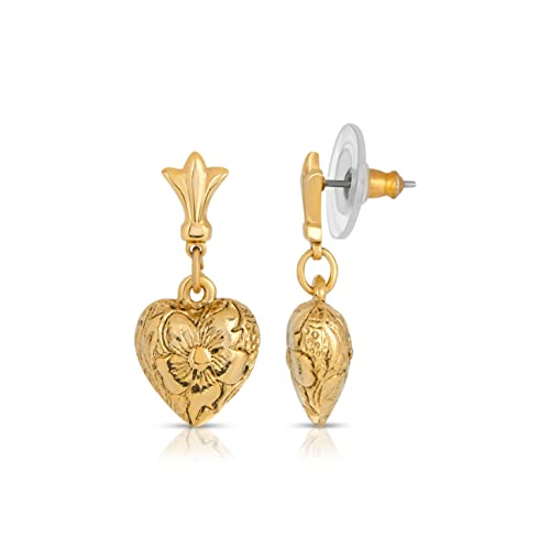 1928 Jewelry Etched Flower Heart Post Drop Earrings