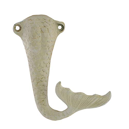 HomArt 3081-6 Mermaid Tail Wall Hook Cast Iron - Antique White, 5.25-inch High