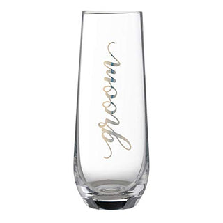 Blue Sky Clayworks Lillian Rose Gold Groom Stemless Champagne Glass, 8oz, Clear